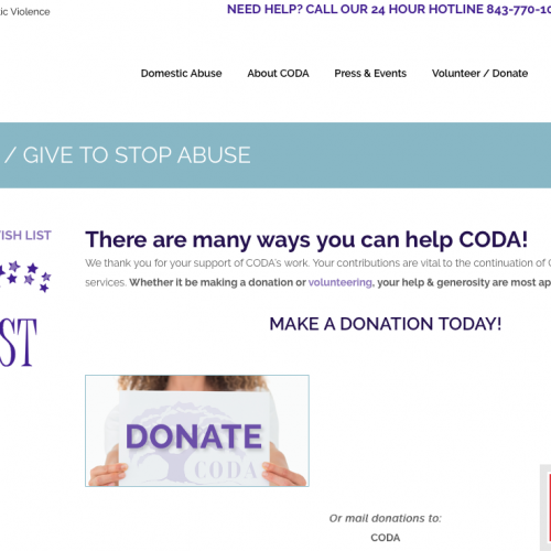 CODA - Supporting Victims of Domestic Violence | Breaking the Cycle of Domestic Abuse in the Lowcountry Web Design | PickleJuice Productions