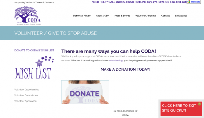 CODA - Supporting Victims of Domestic Violence | Breaking the Cycle of Domestic Abuse in the Lowcountry Web Design | PickleJuice Productions